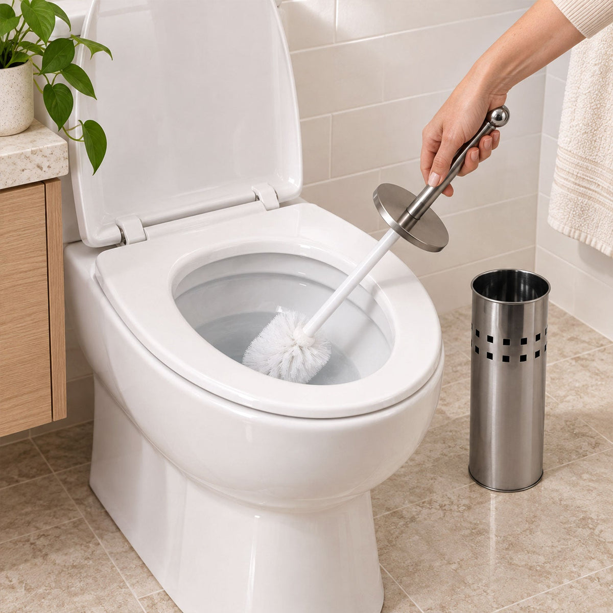 Stainless steel toilet brush with holder