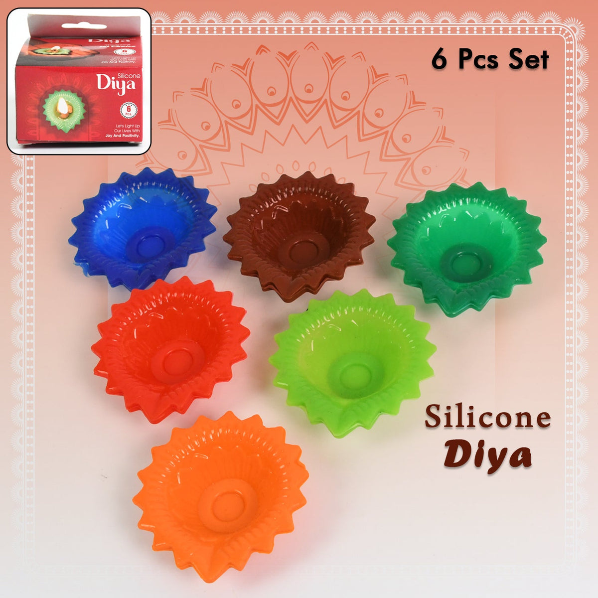 Reusable Silicone Diya Set of 6 – Colourful Diwali Lamps