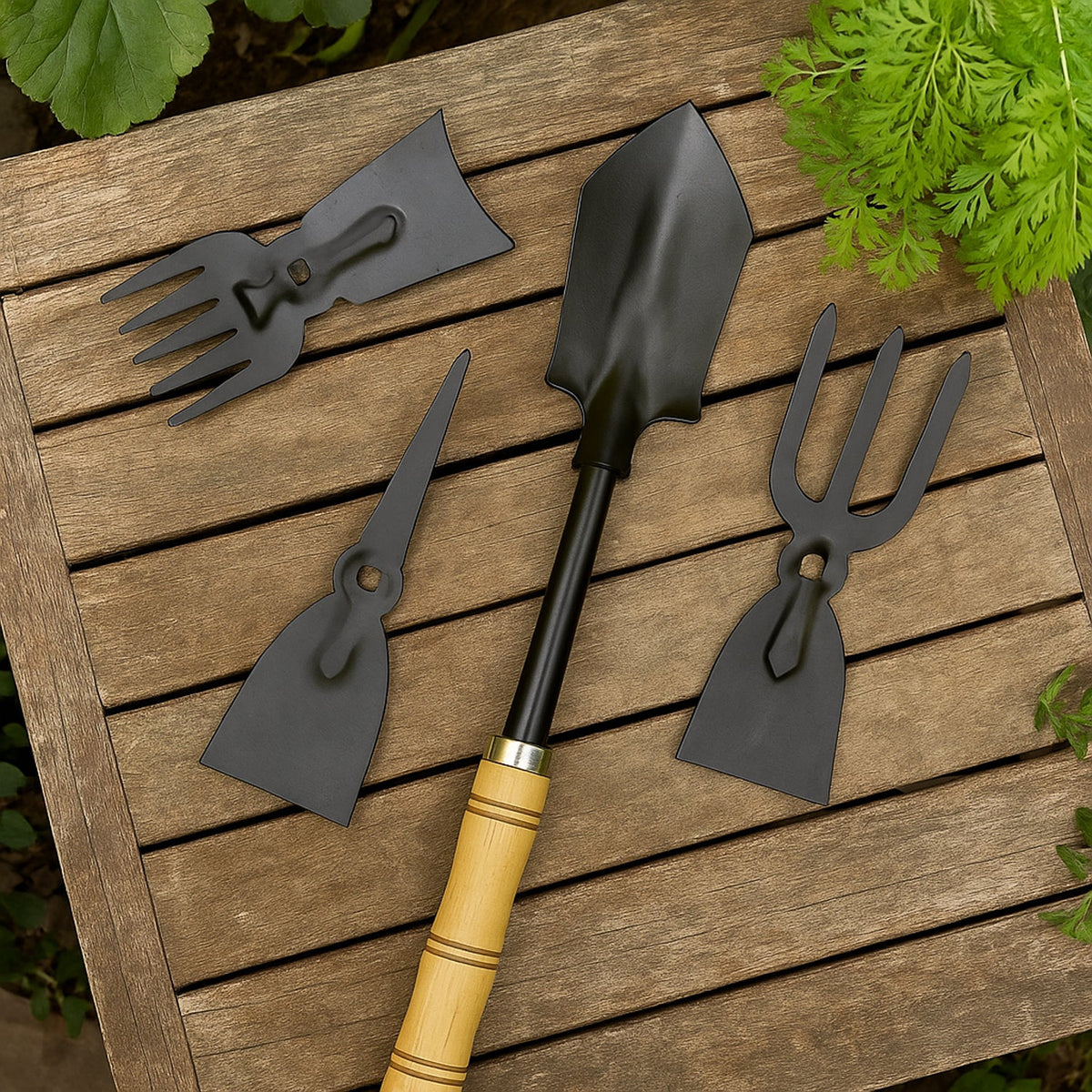 5-in-1 Garden Hand Tool Set – Rust-Resistant with Wooden Handles