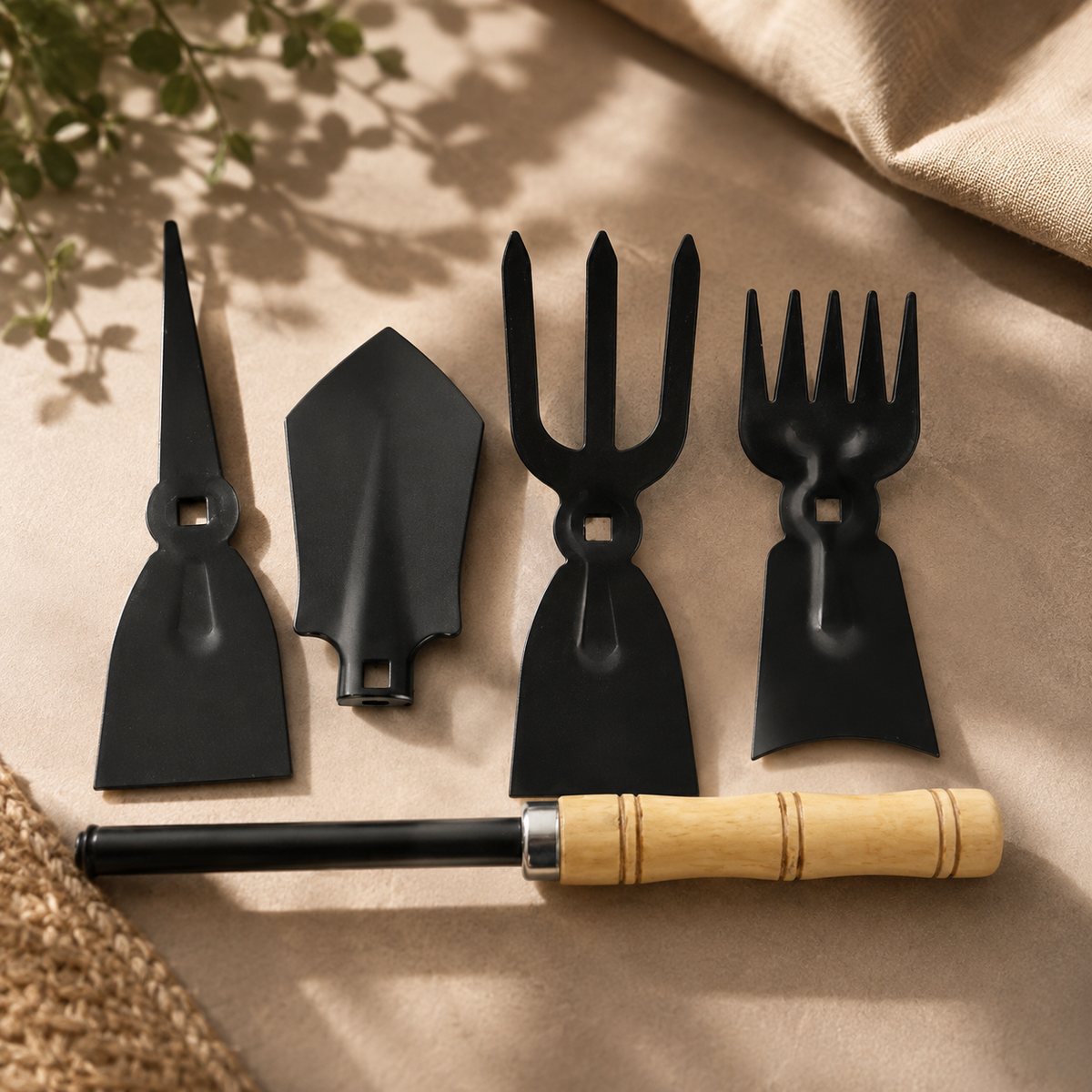 5-in-1 Garden Hand Tool Set – Rust-Resistant with Wooden Handles