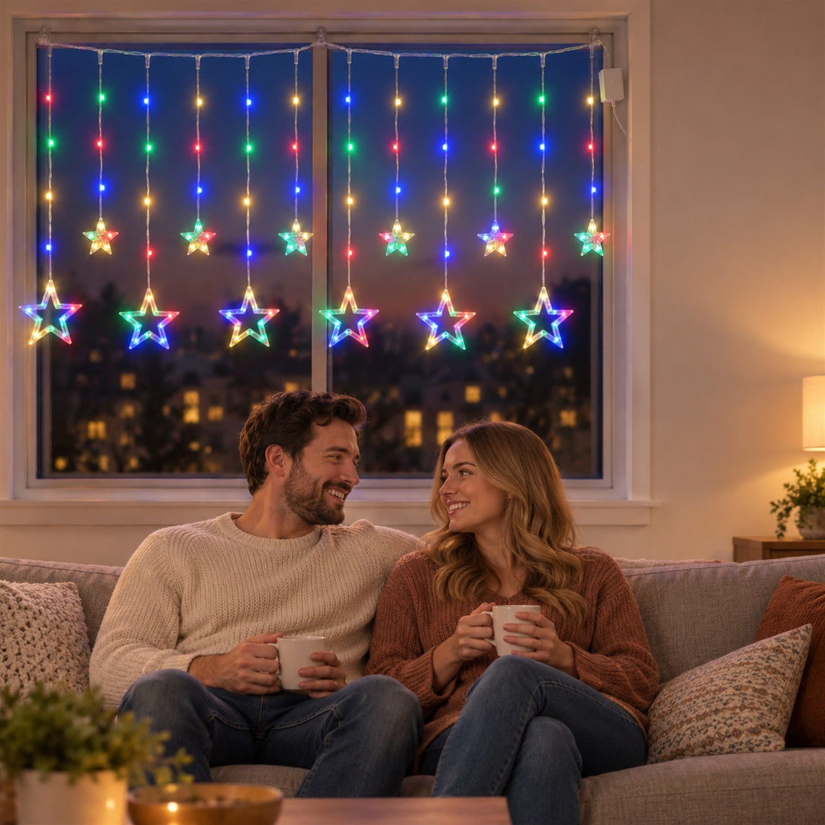 Multicolour Star LED Curtain Lights – Diwali & Party Decor