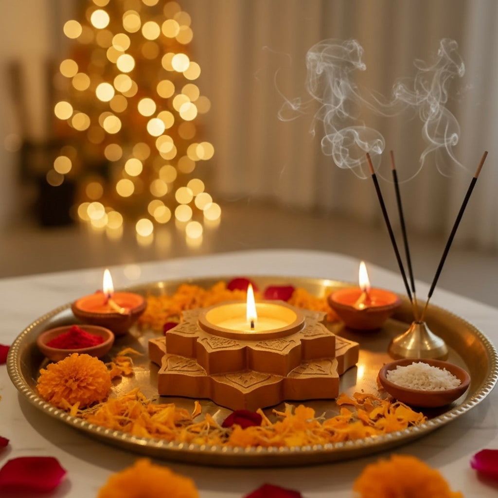 Lotus Shape Decorative Diya – Candle Holder & Dhoop Stand