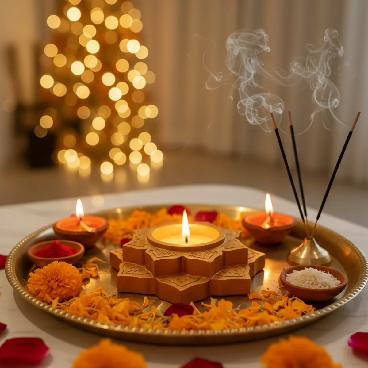 Lotus Shape Decorative Diya – Candle Holder & Dhoop Stand