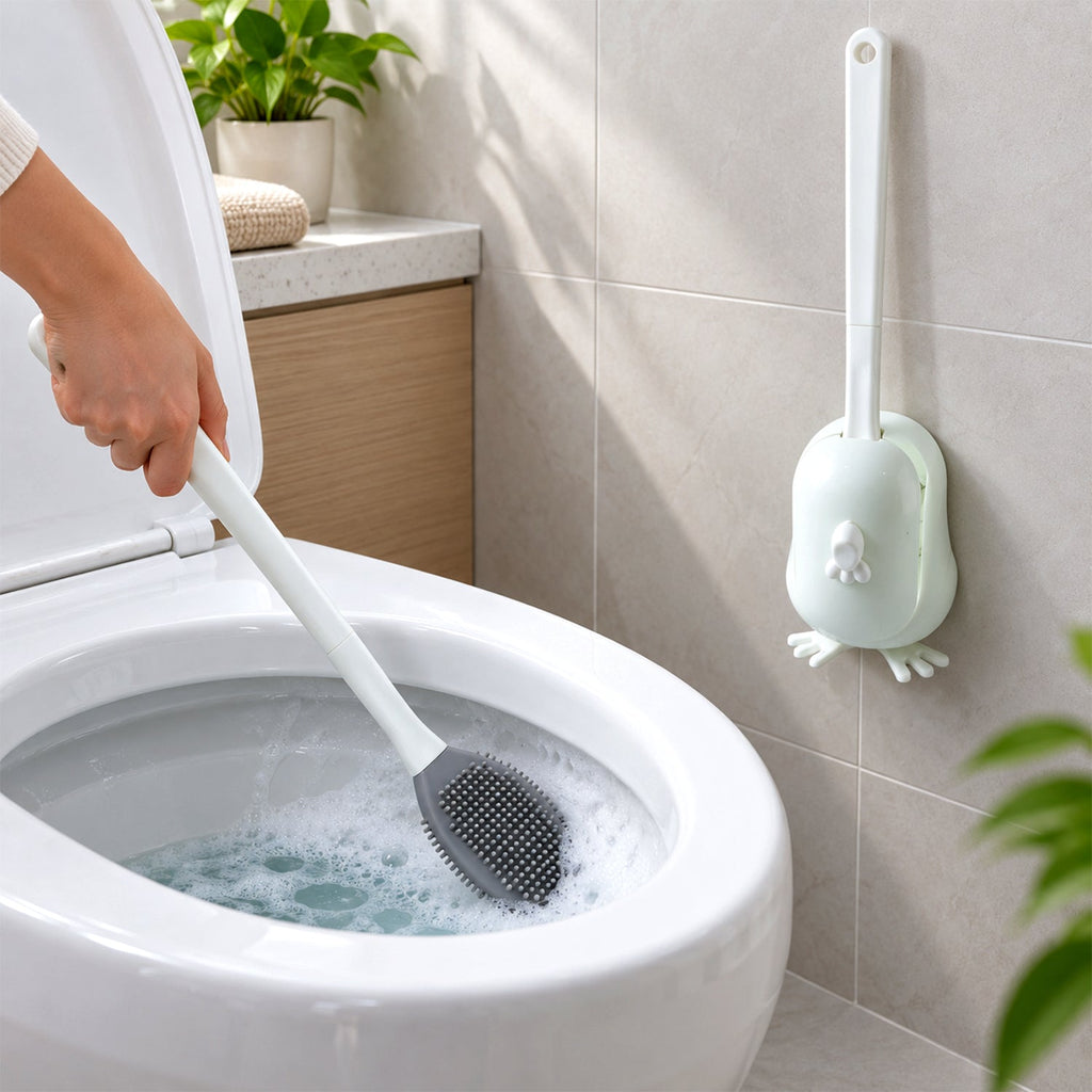 Silicone toilet brush with wall holder