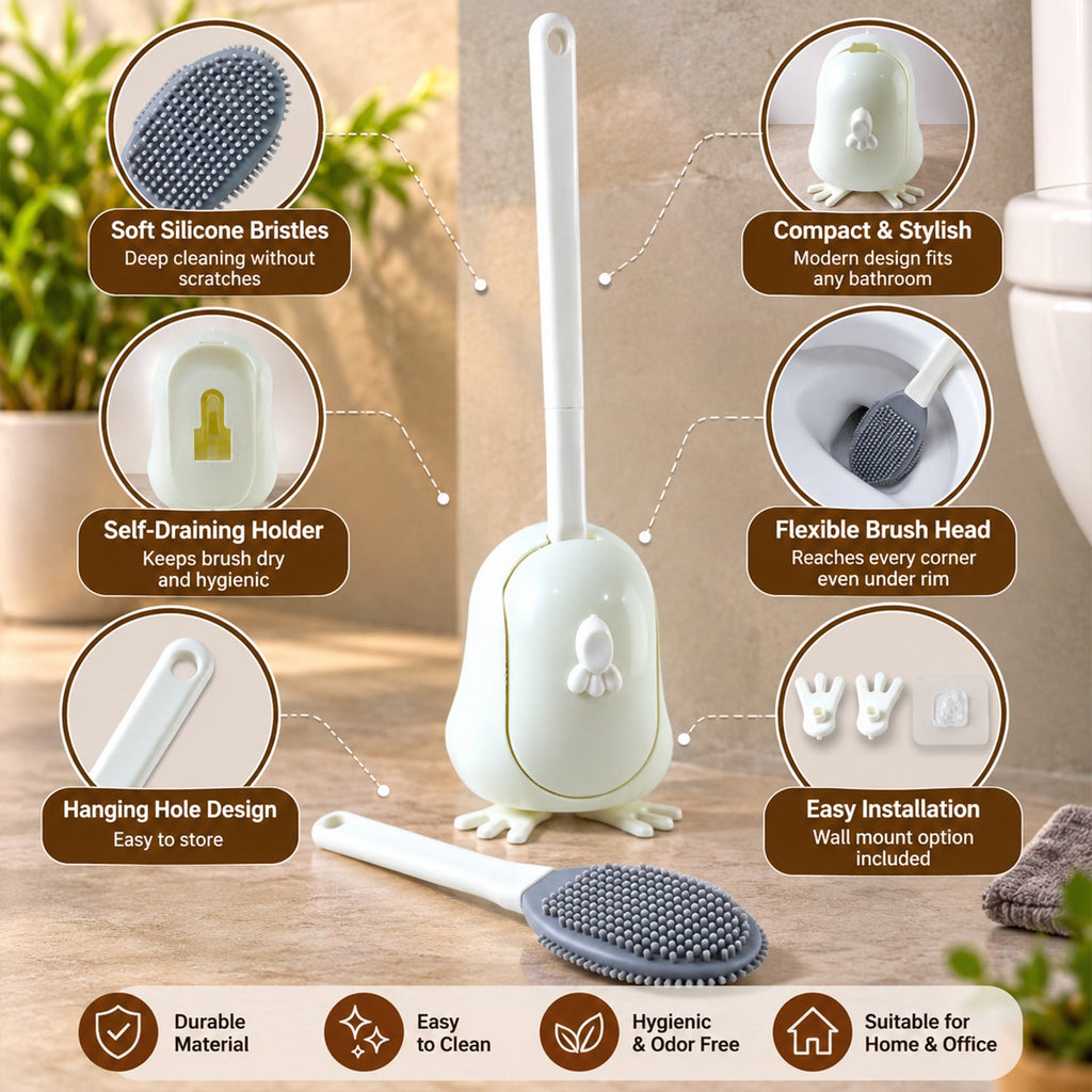Silicone Toilet Brush with Wall-Mounted Holder