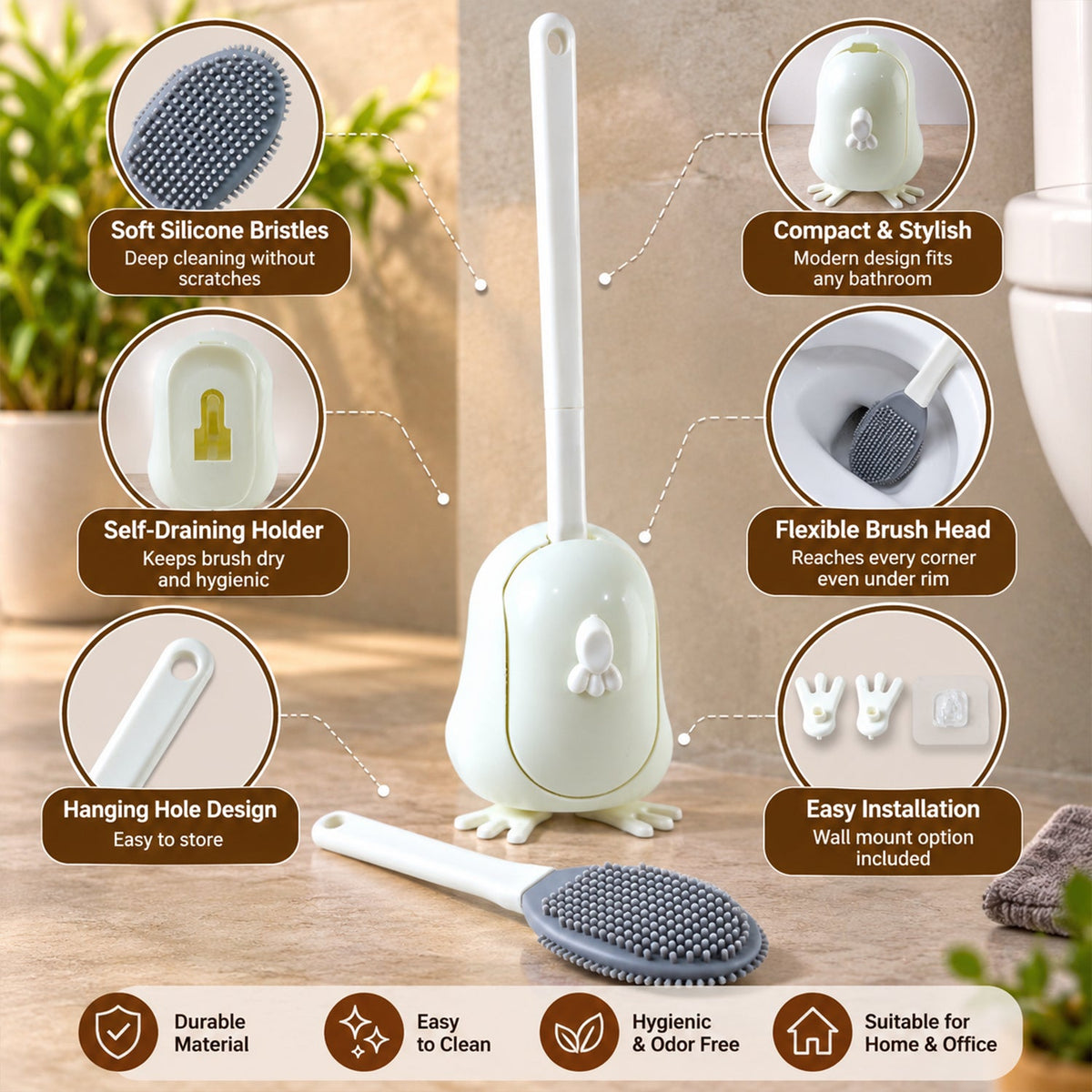 Silicone Toilet Brush with Wall-Mounted Holder