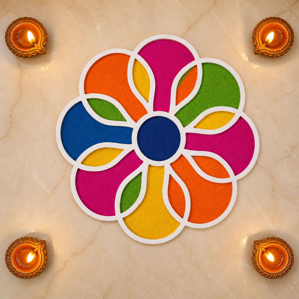 Wooden Rangoli Stencil Set – 4 Floral & Traditional Designs