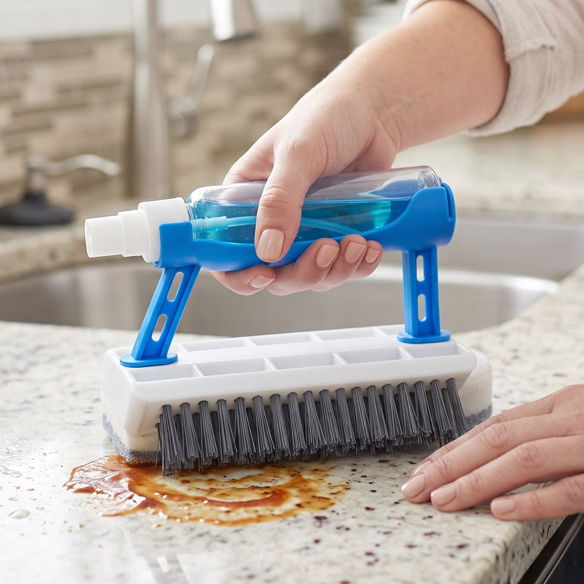 3-in-1 Scrub Brush with Soap Dispenser & Sponge