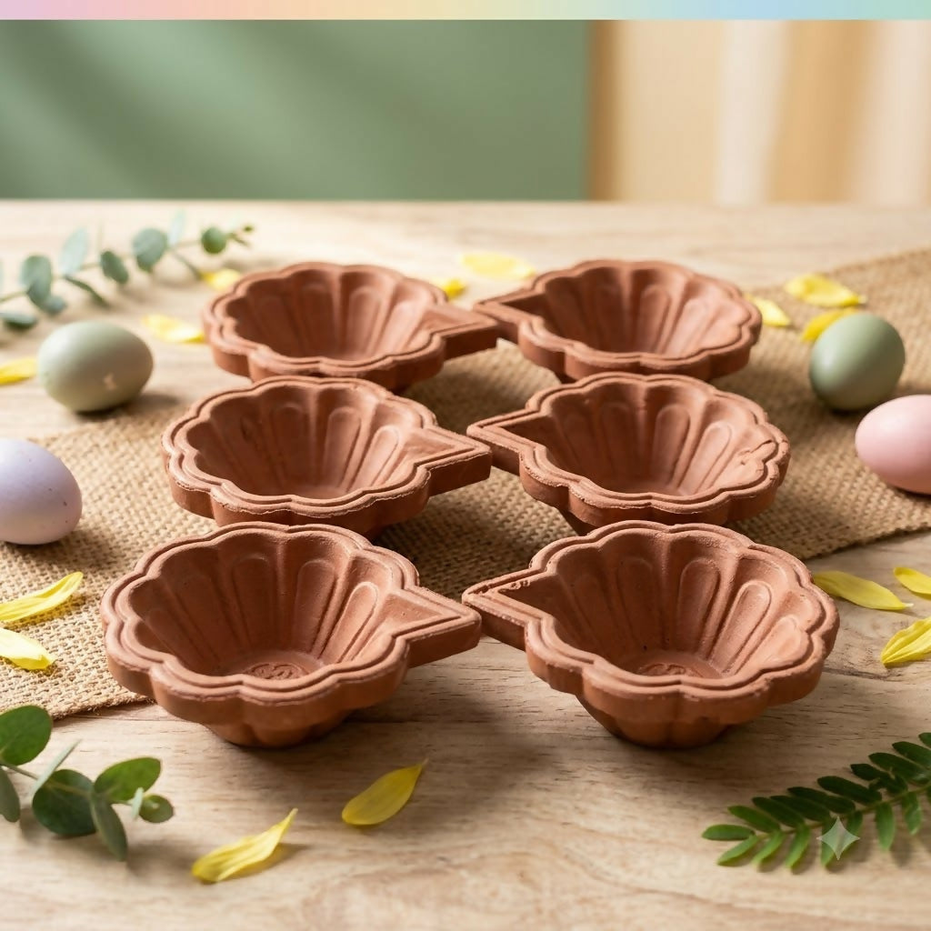 Flower Terracotta Clay Diya Set of 6 – For Pooja & Diwali