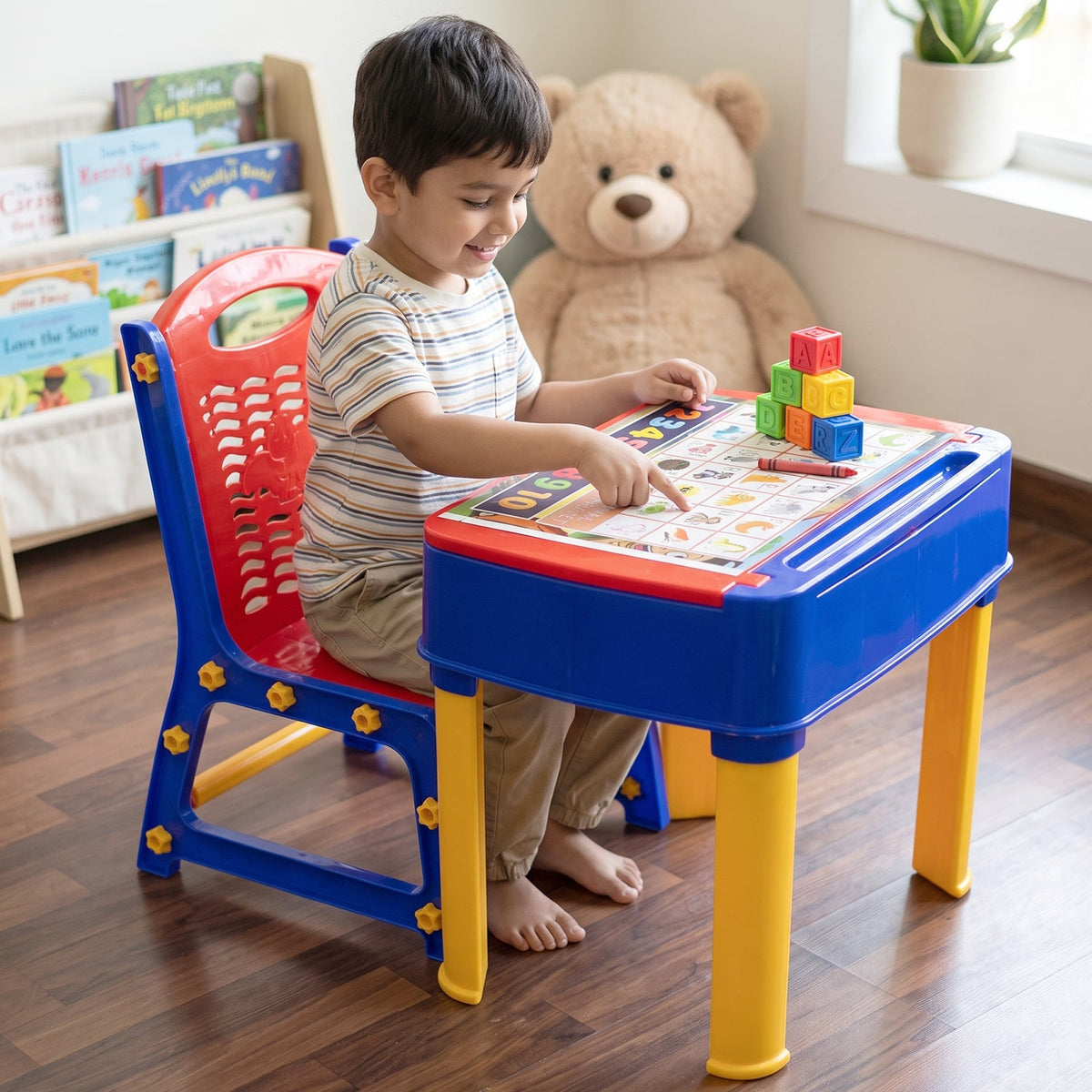 Kids Study Table & Chair Set with Learning Board