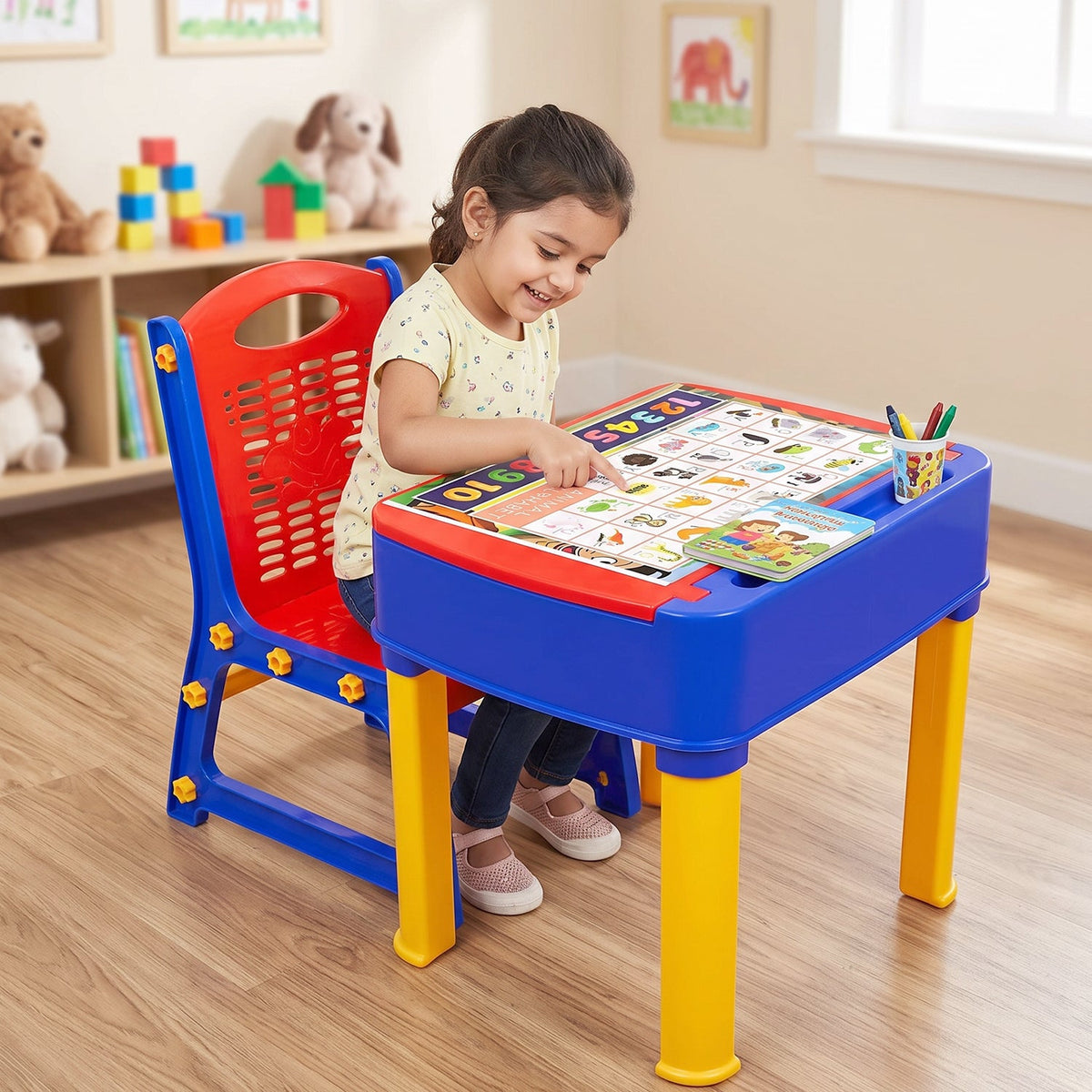 Kids Study Table & Chair Set with Learning Board
