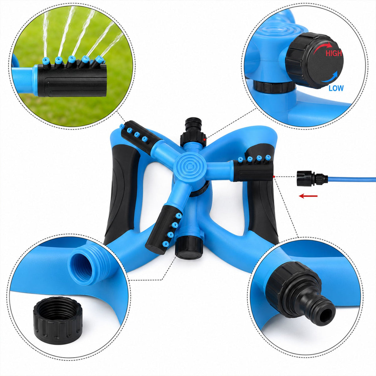 360° Rotating Garden Water Sprinkler – 3-Arm Sprinkler for Lawn & Plants