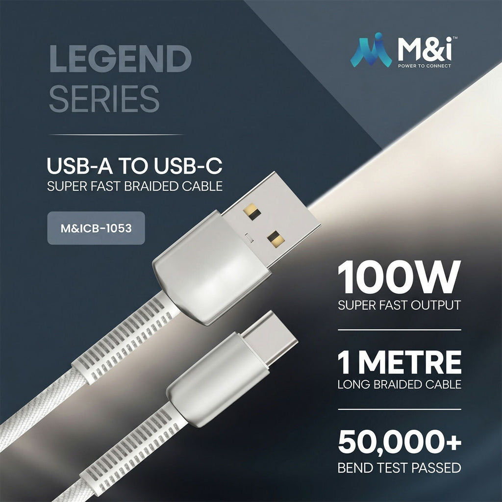 100W Fast Charging Type-C Cable – 1m Braided, Tangle-Free