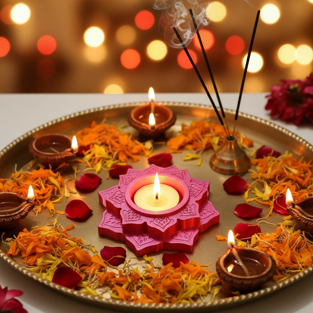Lotus Shape Decorative Diya – Candle Holder & Dhoop Stand