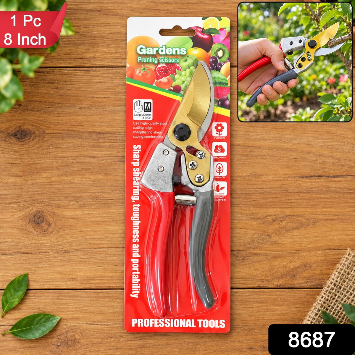 Garden Pruning Shears 200mm – Sharp Cutter for Plants, Roses & Small Branches