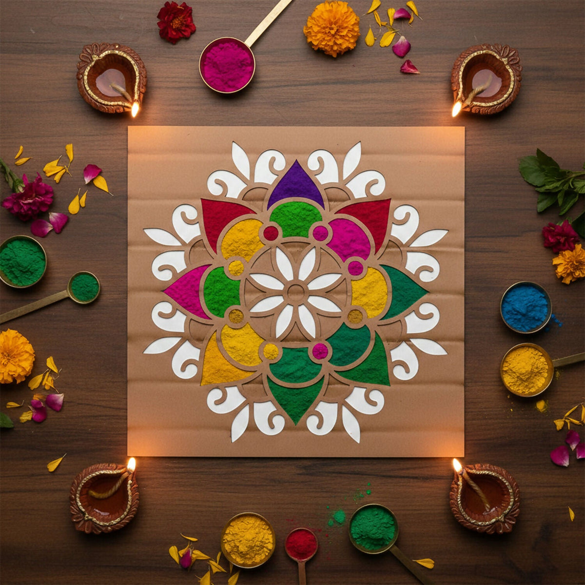 Mandala Flower Rangoli Stencil – Reusable MDF Design