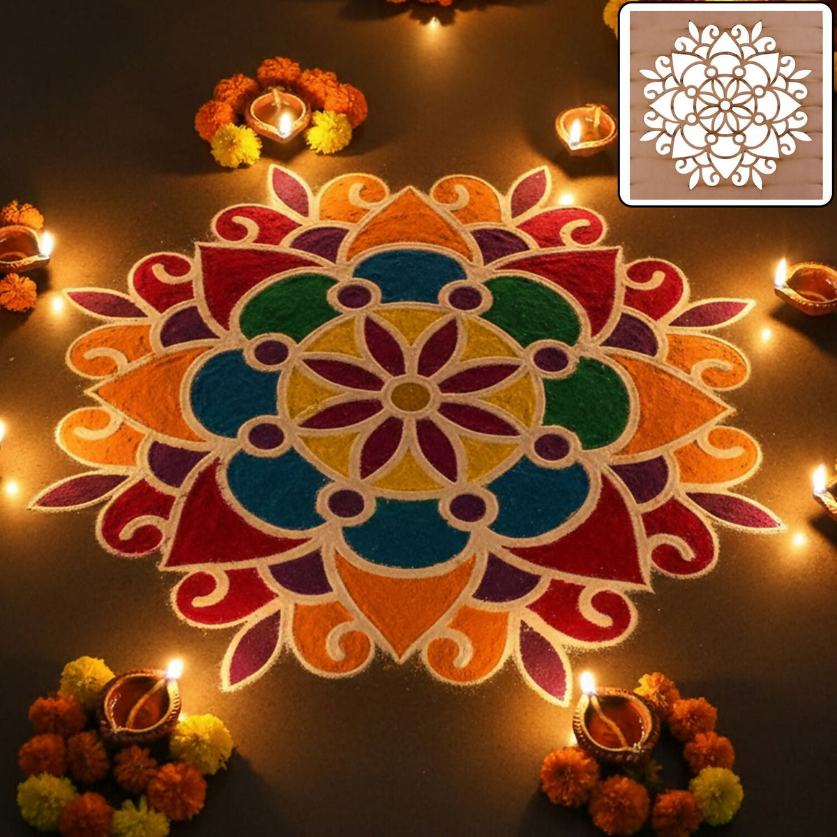 Mandala Flower Rangoli Stencil – Reusable MDF Design