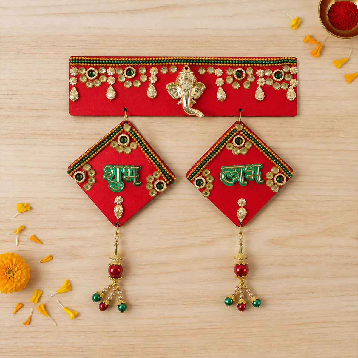 Shubh Labh Ganesha Door Hanging – Beads & Bells Toran