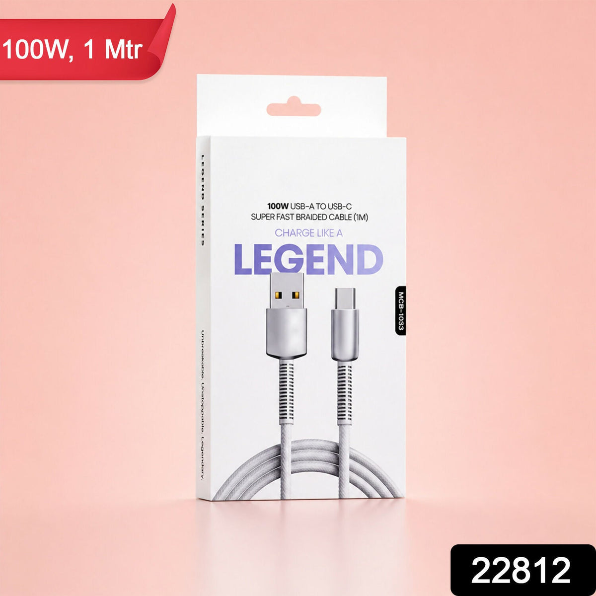 100W Fast Charging Type-C Cable – 1m Braided, Tangle-Free