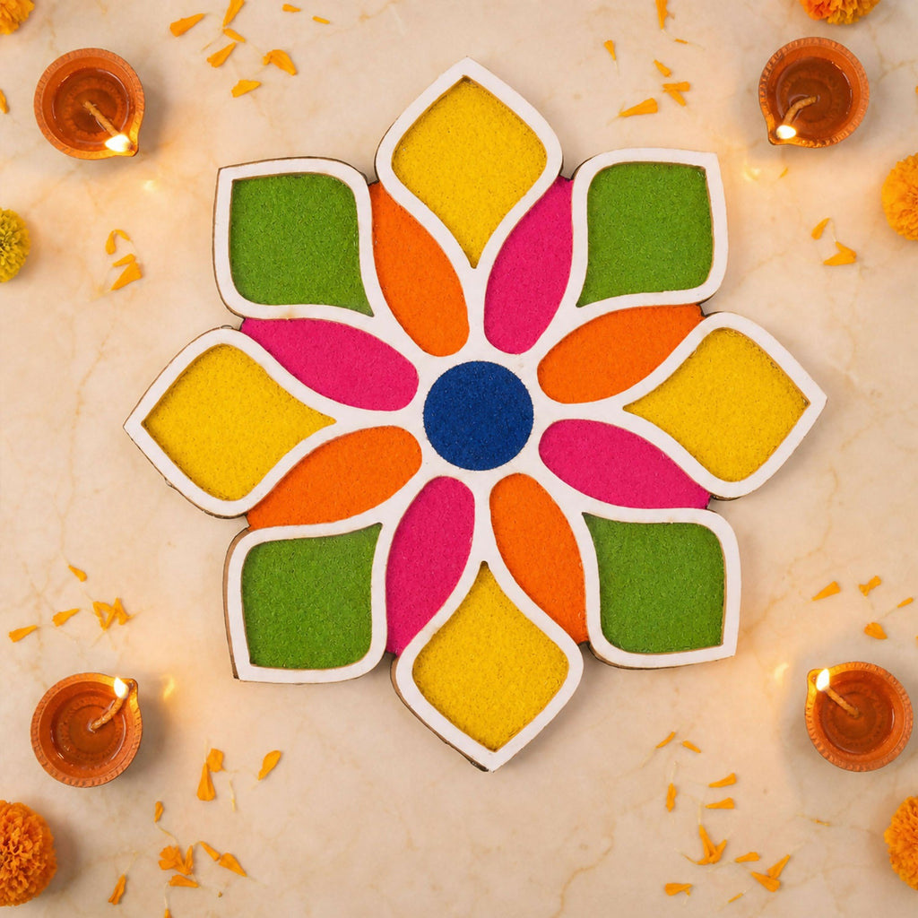 Wooden Rangoli Stencil Set – 4 Floral & Traditional Designs